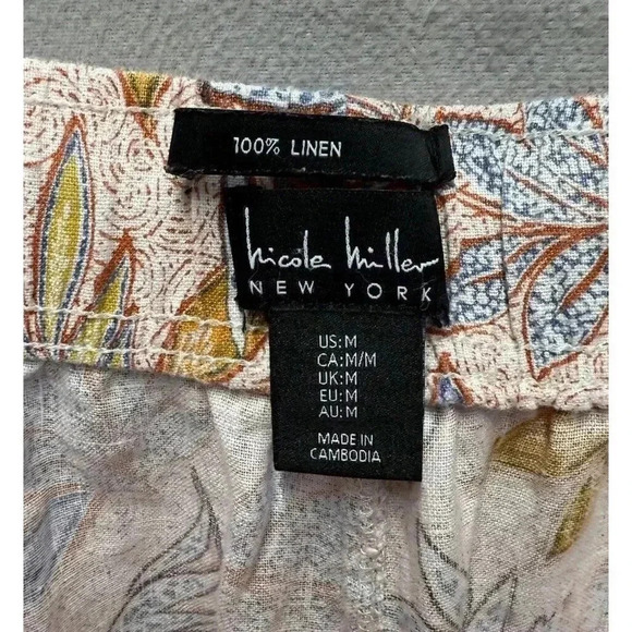 Nicole Miller Woman's Sz M Elastic Waist 100% Linen Wide Leg Tropical Crop Pants - Picture 6 of 7